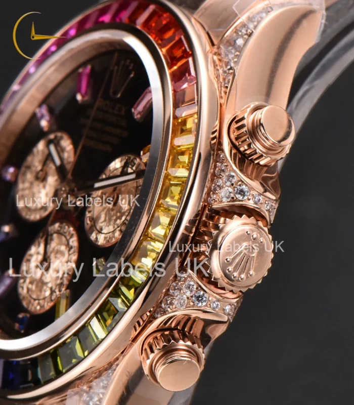 Daytona - Rainbow Diamond Bezel - Rose Gold Oyster Bracelet - Image 4