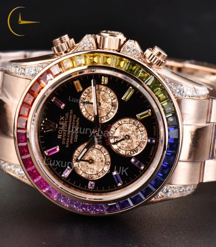 Daytona - Rainbow Diamond Bezel - Rose Gold Oyster Bracelet - Image 3