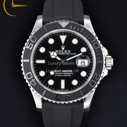 Yacht-Master - Black Dial / White Gold Case - Black Rubber Strap